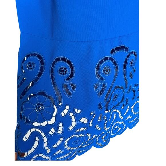 Blue Cocktail Dress Cobalt Sleeveless Laser Cutouts A-Line Round Neck Medium EUC - Picture 7 of 12